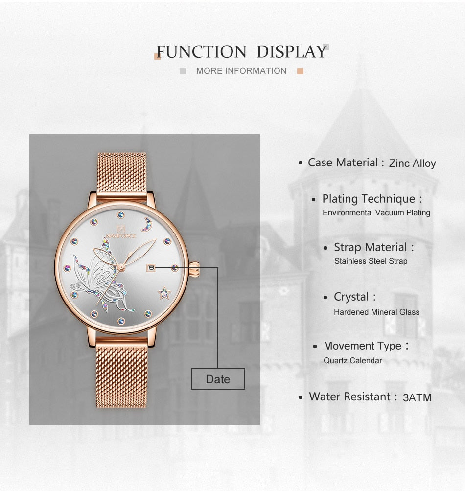 Luxury Crystal Watch Top Brand Rose Gold Steel Mesh Ladies Wrist Watches Bracelet Watch The Clothing Company Sydney