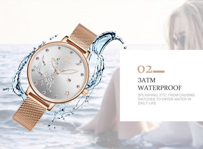 Luxury Crystal Watch Top Brand Rose Gold Steel Mesh Ladies Wrist Watches Bracelet Watch The Clothing Company Sydney