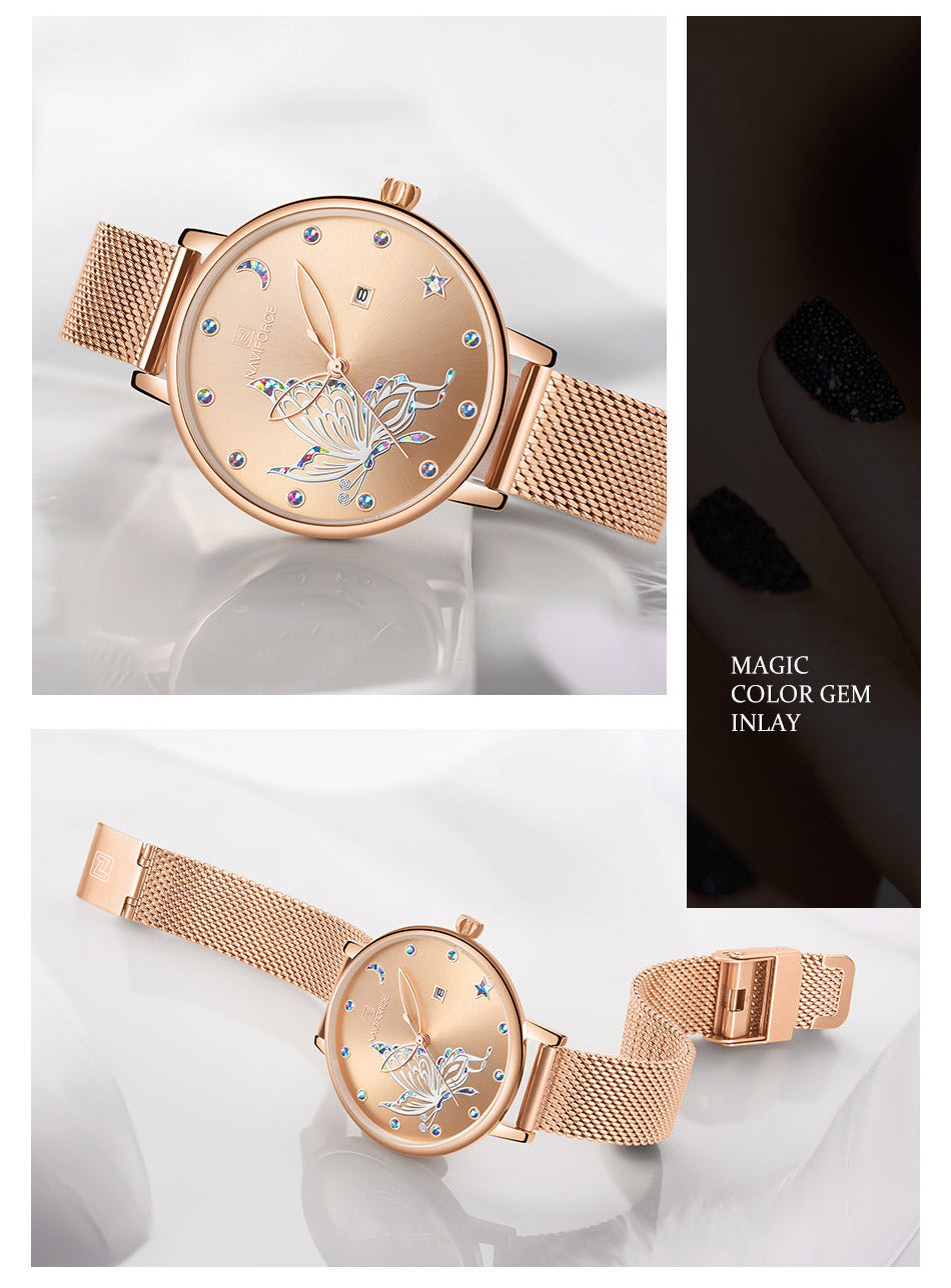 Luxury Crystal Watch Top Brand Rose Gold Steel Mesh Ladies Wrist Watches Bracelet Watch The Clothing Company Sydney