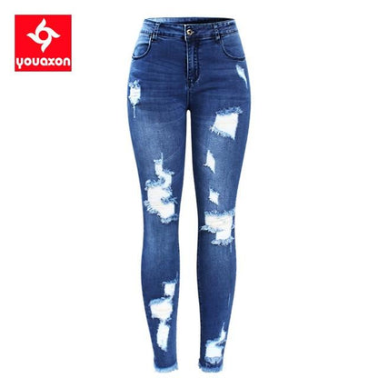 Ultra Stretchy Blue Tassel Ripped  Denim Pants Pencil Skinny Jeans The Clothing Company Sydney