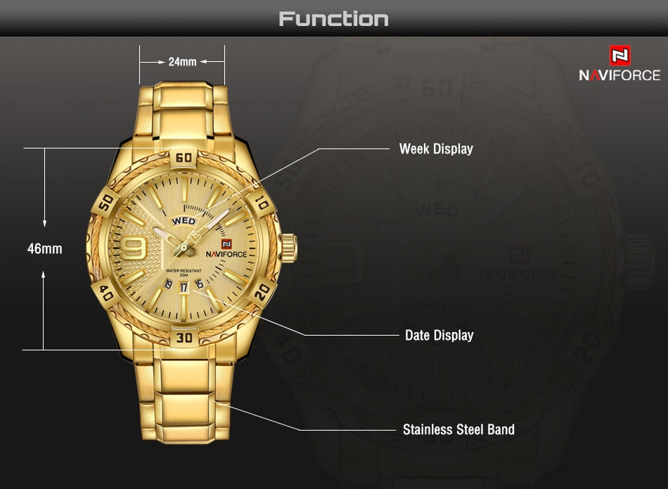 Luxury Brand  Men's Gold Watches Men's Waterproof Stainless Steel Quartz Watch The Clothing Company Sydney