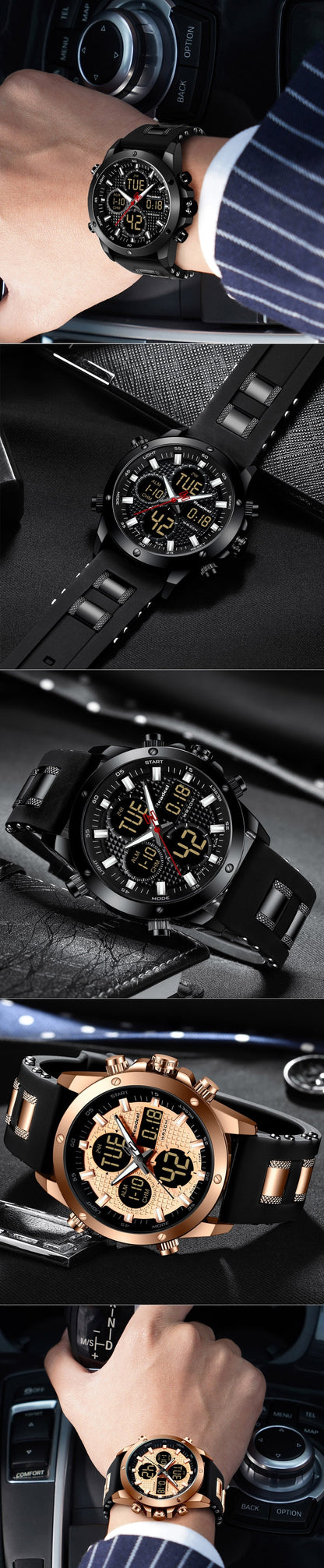 Brand Luxury Men's Chronograph Gold Quatz Digital Led Sport Watch Waterproof Wristwatch The Clothing Company Sydney