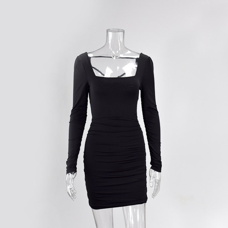 Backless Sexy White Long Sleeve Square Collar Bodycon Lacing Party Dress Summer Club Mini Dress The Clothing Company Sydney
