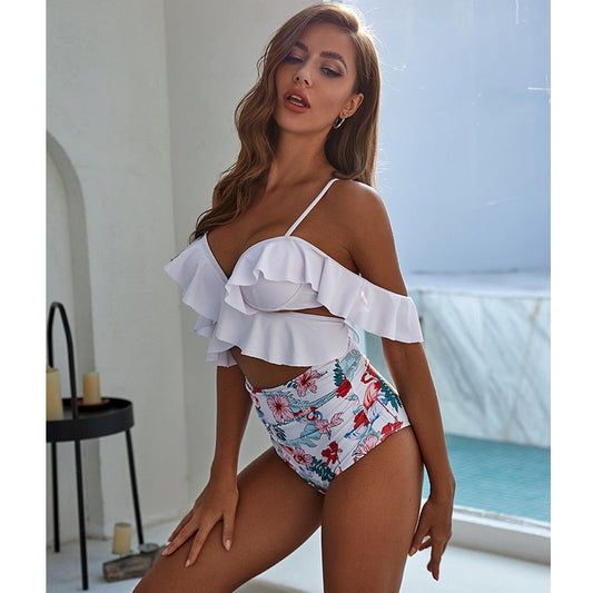 2 Piece Ruffle High Waist Bikini Swimwear Women Swimsuit Cross Bikini Set Off The Shoulder Bathing Suits Summer Beach Wear The Clothing Company Sydney