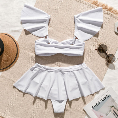 2 Piece High waist Ruffle swimsuit female swimwear women Off shoulder retro bathing suit with skirt Bikini Set The Clothing Company Sydney