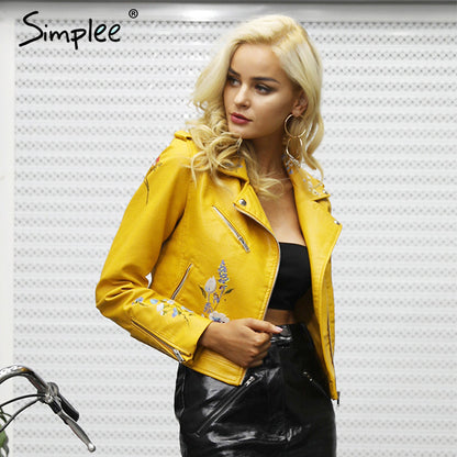 Embroidery faux leather coat Motorcycle zipper wine red leather jacket women Fashion cool outerwear winter jacket The Clothing Company Sydney