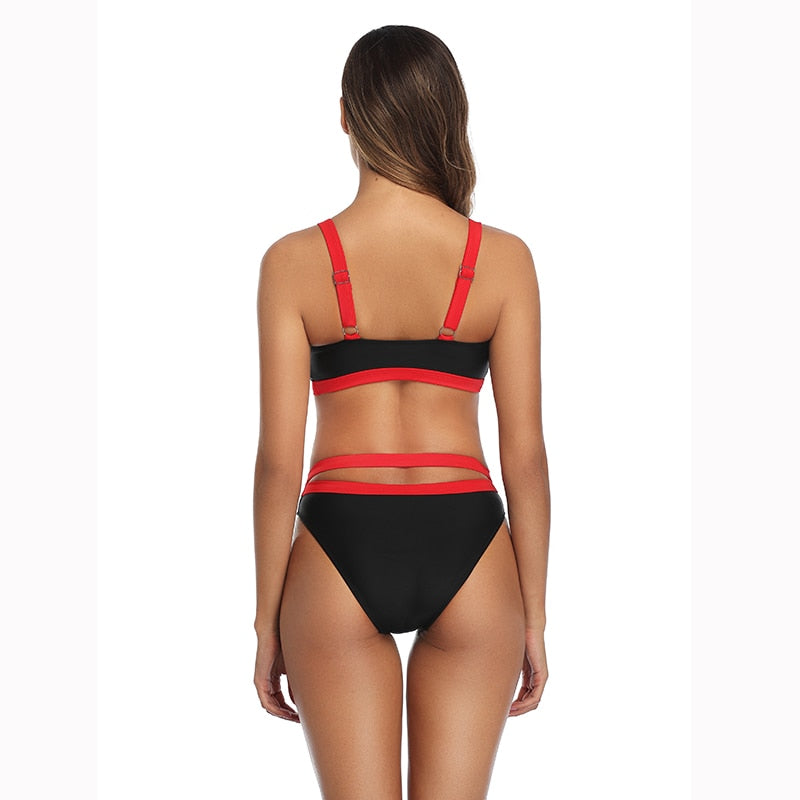 2 Piece Bandage Bralette Top High Cut Swimsuit  Black Red Swimwear Bikini The Clothing Company Sydney