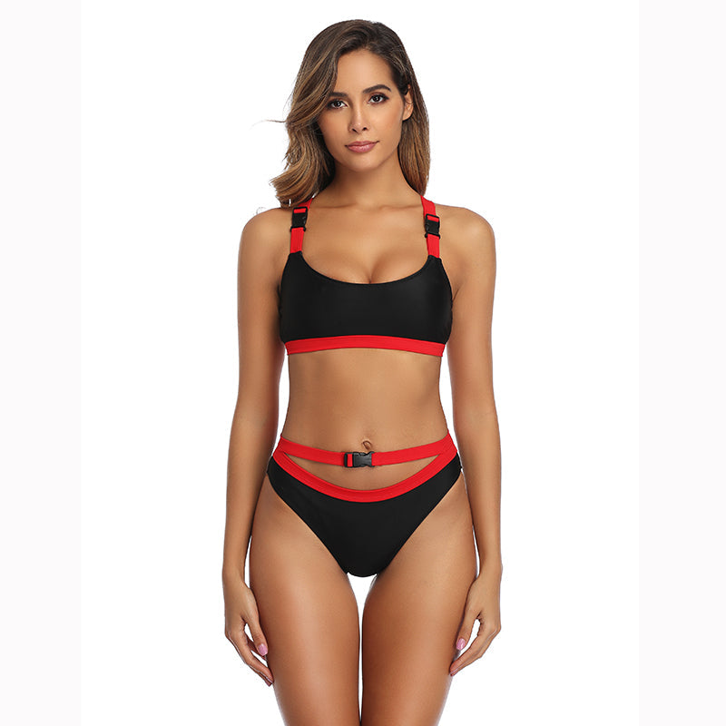 2 Piece Bandage Bralette Top High Cut Swimsuit  Black Red Swimwear Bikini The Clothing Company Sydney
