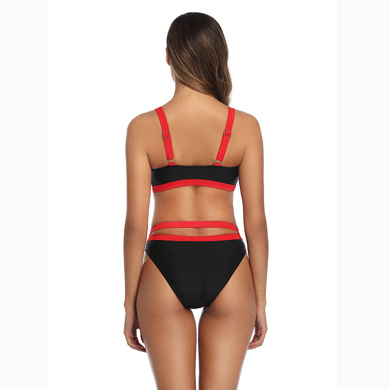 2 Piece Bandage Bralette Top High Cut Swimsuit  Black Red Swimwear Bikini The Clothing Company Sydney