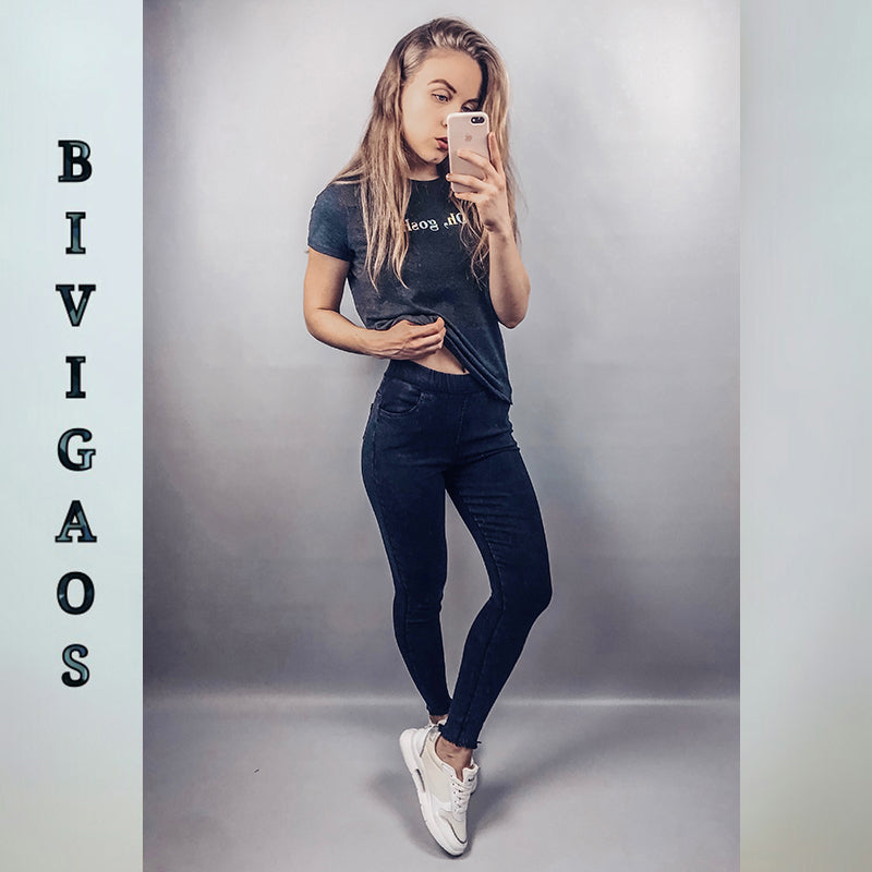 Spring Embroidered Letters Washed Jeans Leggings Skinny Slim Woven Pencil Pants Jeans Jeggings The Clothing Company Sydney