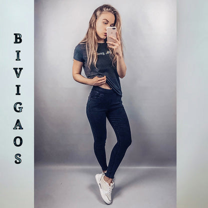 Spring Embroidered Letters Washed Jeans Leggings Skinny Slim Woven Pencil Pants Jeans Jeggings The Clothing Company Sydney