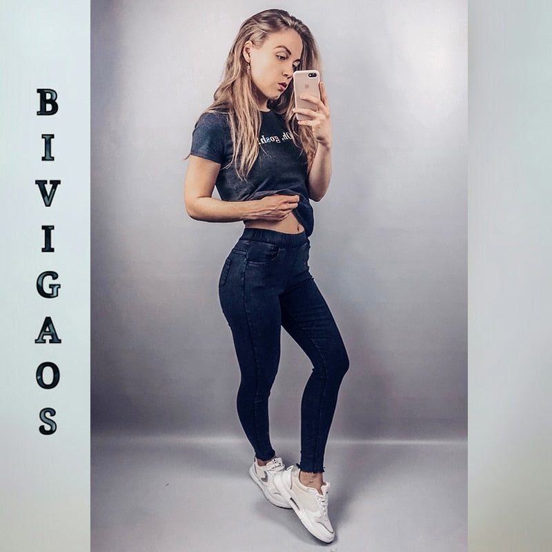 Spring Embroidered Letters Washed Jeans Leggings Skinny Slim Woven Pencil Pants Jeans Jeggings The Clothing Company Sydney
