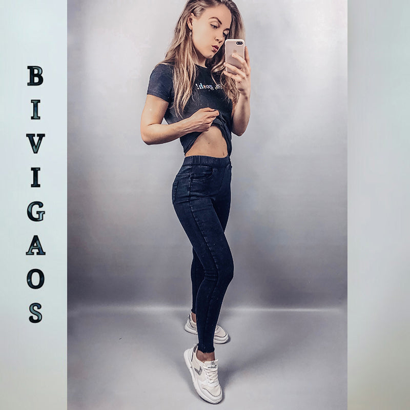 Spring Embroidered Letters Washed Jeans Leggings Skinny Slim Woven Pencil Pants Jeans Jeggings The Clothing Company Sydney