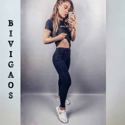 Spring Embroidered Letters Washed Jeans Leggings Skinny Slim Woven Pencil Pants Jeans Jeggings The Clothing Company Sydney