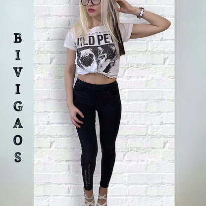 Spring Embroidered Letters Washed Jeans Leggings Skinny Slim Woven Pencil Pants Jeans Jeggings The Clothing Company Sydney
