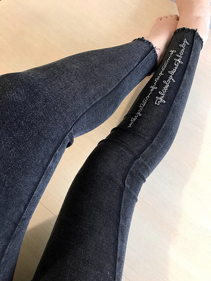 Spring Embroidered Letters Washed Jeans Leggings Skinny Slim Woven Pencil Pants Jeans Jeggings The Clothing Company Sydney
