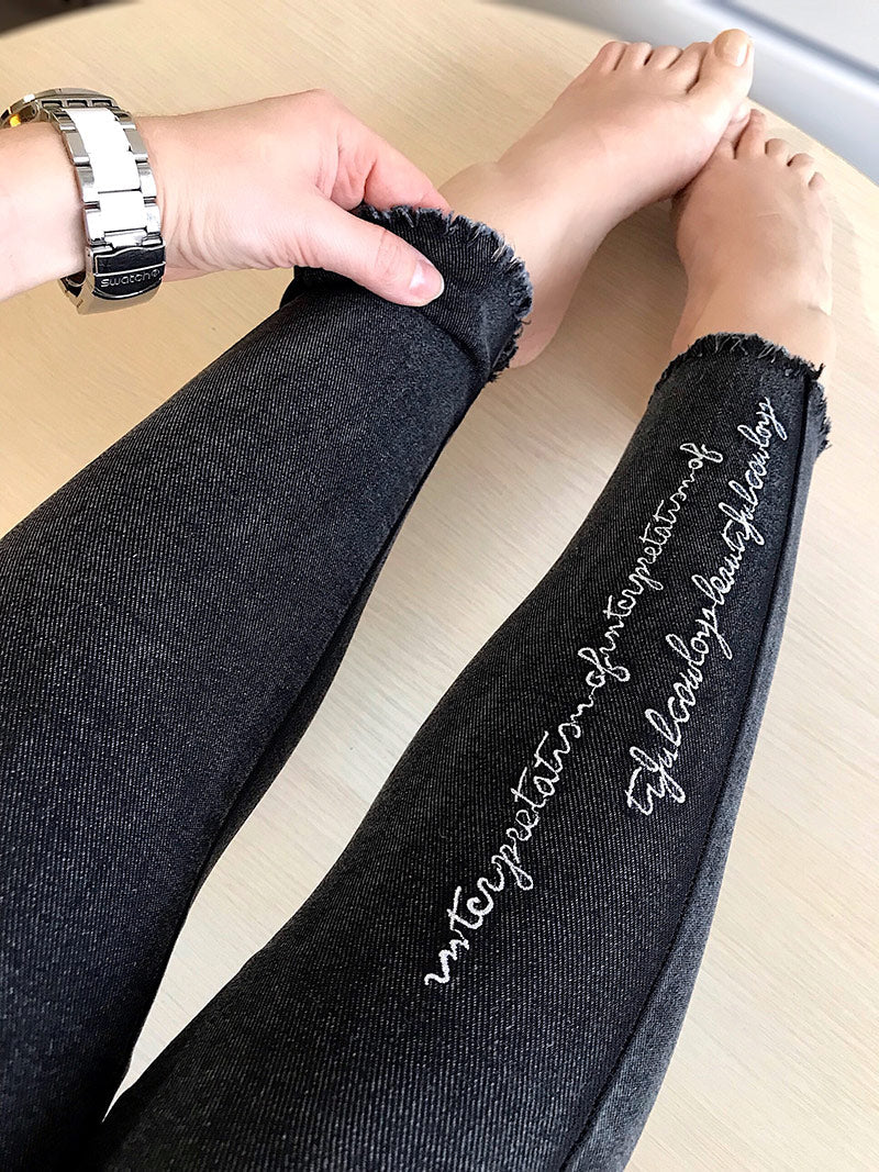 Spring Embroidered Letters Washed Jeans Leggings Skinny Slim Woven Pencil Pants Jeans Jeggings The Clothing Company Sydney