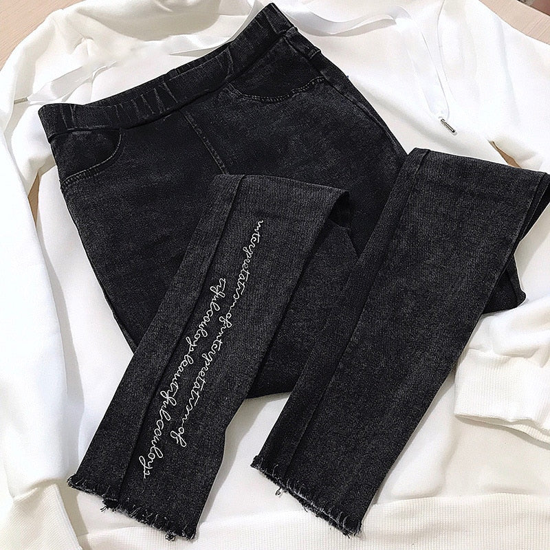 Spring Embroidered Letters Washed Jeans Leggings Skinny Slim Woven Pencil Pants Jeans Jeggings The Clothing Company Sydney
