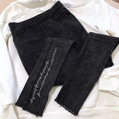 Spring Embroidered Letters Washed Jeans Leggings Skinny Slim Woven Pencil Pants Jeans Jeggings The Clothing Company Sydney