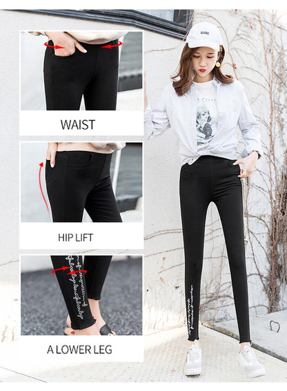 Spring Embroidered Letters Washed Jeans Leggings Skinny Slim Woven Pencil Pants Jeans Jeggings The Clothing Company Sydney