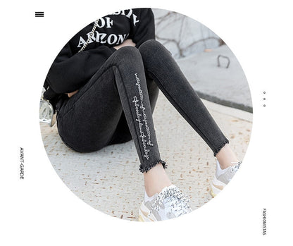 Spring Embroidered Letters Washed Jeans Leggings Skinny Slim Woven Pencil Pants Jeans Jeggings The Clothing Company Sydney