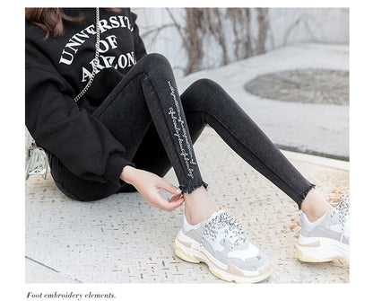 Spring Embroidered Letters Washed Jeans Leggings Skinny Slim Woven Pencil Pants Jeans Jeggings The Clothing Company Sydney