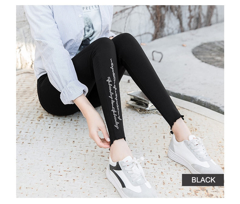 Spring Embroidered Letters Washed Jeans Leggings Skinny Slim Woven Pencil Pants Jeans Jeggings The Clothing Company Sydney
