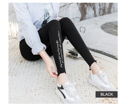 Spring Embroidered Letters Washed Jeans Leggings Skinny Slim Woven Pencil Pants Jeans Jeggings The Clothing Company Sydney