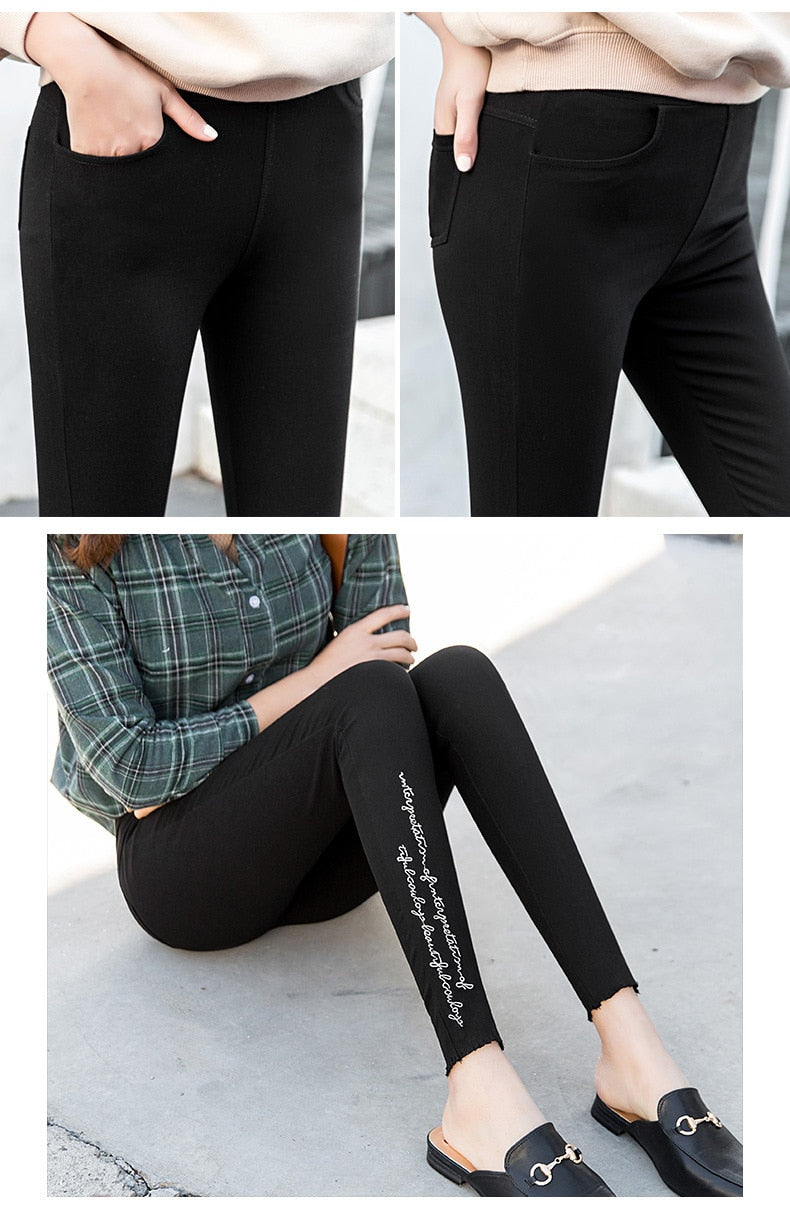 Spring Embroidered Letters Washed Jeans Leggings Skinny Slim Woven Pencil Pants Jeans Jeggings The Clothing Company Sydney