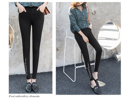 Spring Embroidered Letters Washed Jeans Leggings Skinny Slim Woven Pencil Pants Jeans Jeggings The Clothing Company Sydney