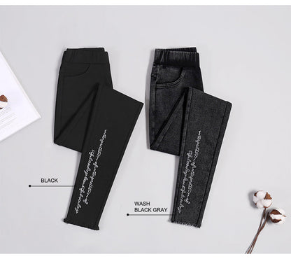 Spring Embroidered Letters Washed Jeans Leggings Skinny Slim Woven Pencil Pants Jeans Jeggings The Clothing Company Sydney