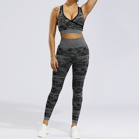 2 Piece Sports Yoga Gym Fitness Camo Athletic Pants Sportswear Leggings Seamless Active Bra Top Set The Clothing Company Sydney