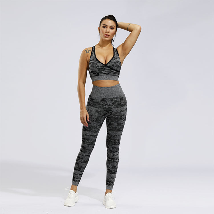 2 Piece Sports Yoga Gym Fitness Camo Athletic Pants Sportswear Leggings Seamless Active Bra Top Set The Clothing Company Sydney