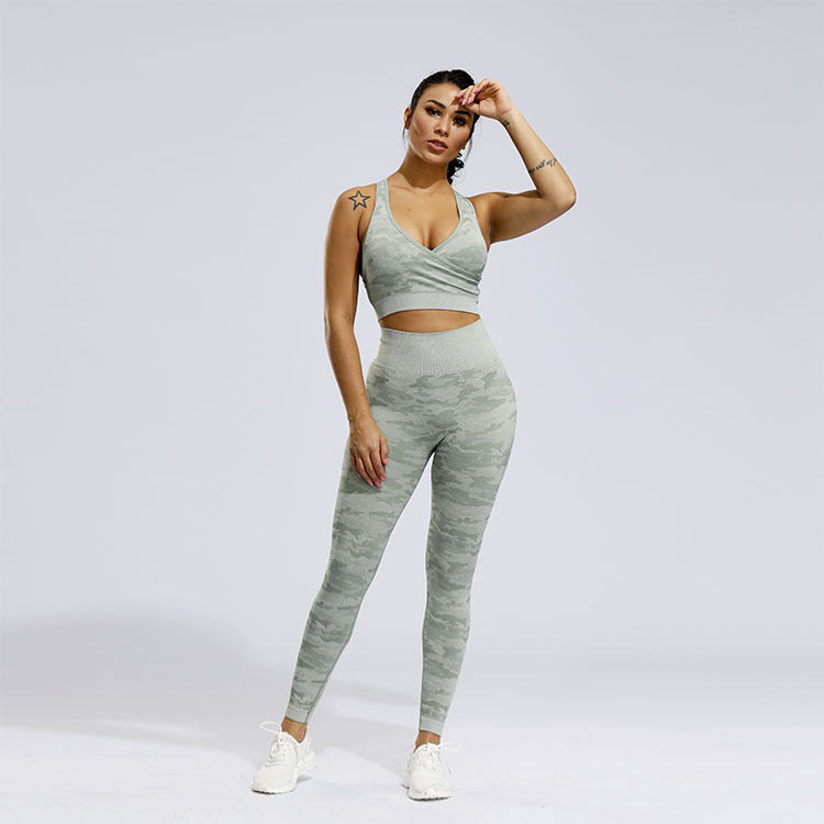 2 Piece Sports Yoga Gym Fitness Camo Athletic Pants Sportswear Leggings Seamless Active Bra Top Set The Clothing Company Sydney