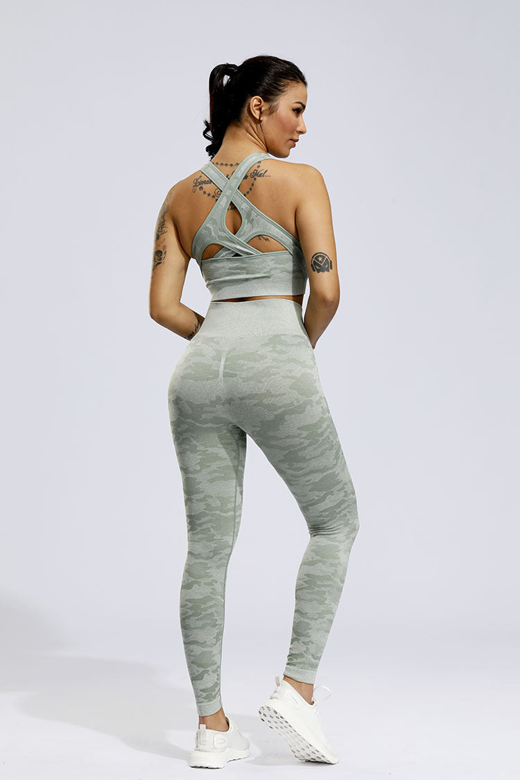 2 Piece Sports Yoga Gym Fitness Camo Athletic Pants Sportswear Leggings Seamless Active Bra Top Set The Clothing Company Sydney