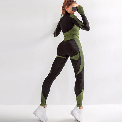 2 Piece Sports Yoga Gym Fitness Leggings Sportswear Seamless Athletic Long Sleeve Zip Up Top Set The Clothing Company Sydney
