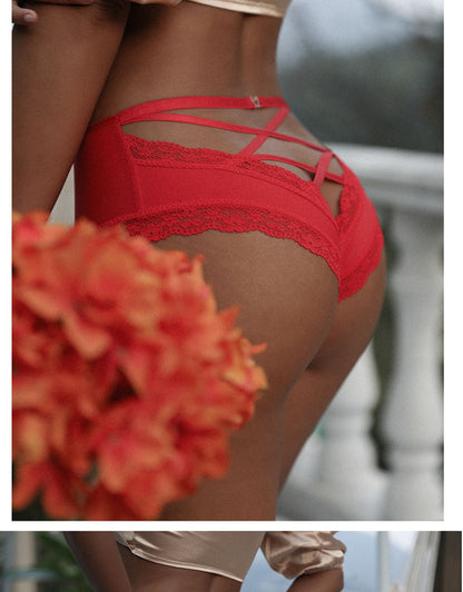 Back Crossing Bandage Hollow Out Lace Edge Seamless Underwear Women Transparent Lingerie Solid Briefs Thong Sexy Panties The Clothing Company Sydney