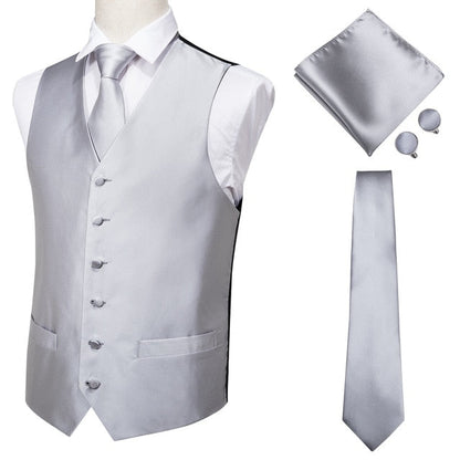 4 Piece Navy Paisley 100% Silk Dress Vest Dark Blue Jacquard Men's Suit Vest Waistcoat Tie Cufflinks Pocket Square Set The Clothing Company Sydney