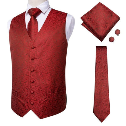 4 Piece Navy Paisley 100% Silk Dress Vest Dark Blue Jacquard Men's Suit Vest Waistcoat Tie Cufflinks Pocket Square Set The Clothing Company Sydney