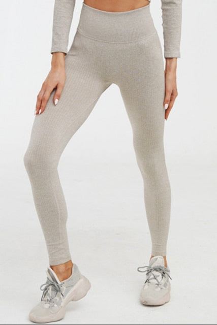 2 Piece Yoga Gym Fitness Athletic Sportswear Leggings Seamless Sports Activewear  Long Sleeve Top Set The Clothing Company Sydney