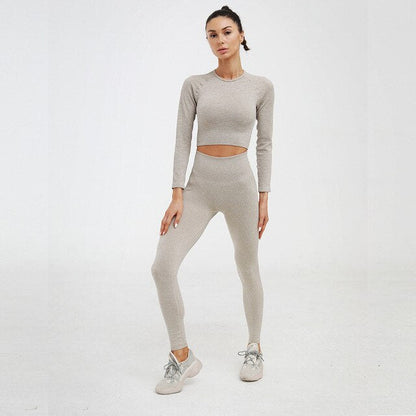 2 Piece Yoga Gym Fitness Athletic Sportswear Leggings Seamless Sports Activewear  Long Sleeve Top Set The Clothing Company Sydney