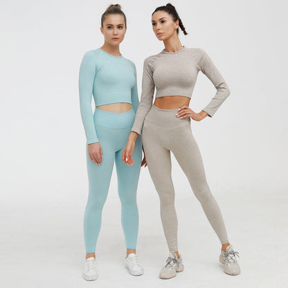 2 Piece Yoga Gym Fitness Athletic Sportswear Leggings Seamless Sports Activewear  Long Sleeve Top Set The Clothing Company Sydney