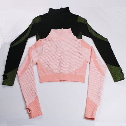 2 Piece Sports Yoga Gym Fitness Leggings Sportswear Seamless Athletic Long Sleeve Zip Up Top Set The Clothing Company Sydney