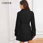 Black Notch Collar Double Breasted D-ring Belted Coat Solid Coat And Jackets Ladies Outerwear The Clothing Company Sydney