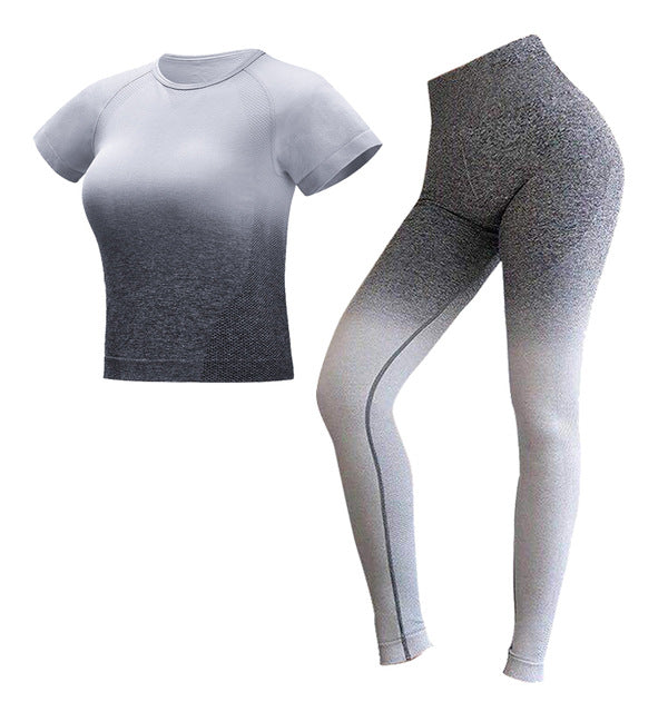 2 Piece Sports Yoga Sets Gym Fitness Athletic Ombre Pants Sportswear Leggings Shirt Seamless Sports Active The Clothing Company Sydney