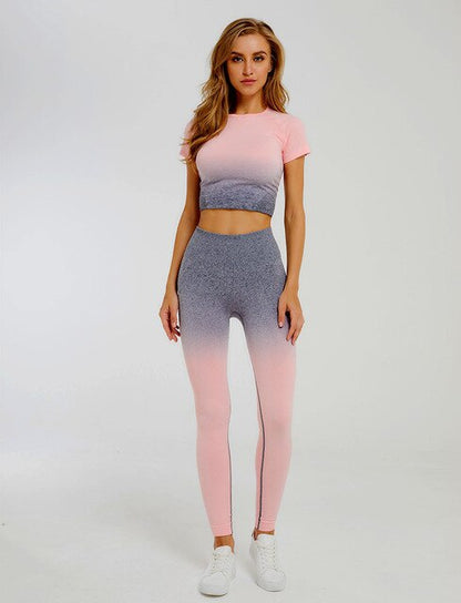 2 Piece Sports Yoga Sets Gym Fitness Athletic Ombre Pants Sportswear Leggings Shirt Seamless Sports Active The Clothing Company Sydney