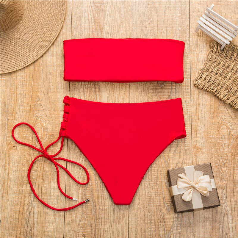 2 Piece High Waist Bandage Swimsuit Push Up Bikini Set Off Shoulder Bathing Suits Summer Beach Wear Swimwear The Clothing Company Sydney