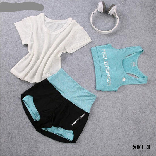 3 Piece High Waist Three Piece Yoga Set Sportswear for Women Sports Bra Fitness Clothing Women Sports Shorts Gym Workout Crop Top Women The Clothing Company Sydney