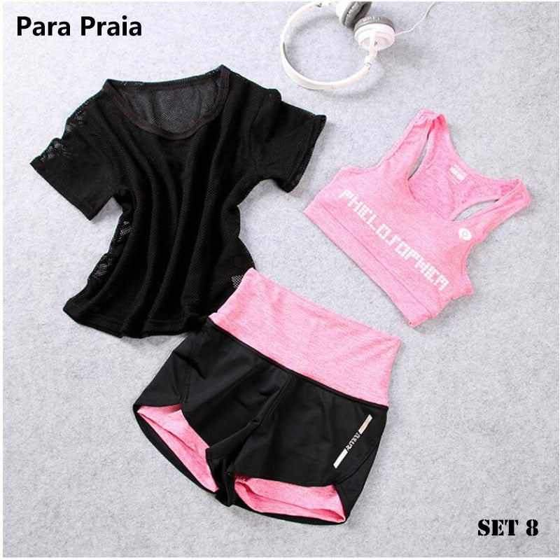 3 Piece High Waist Three Piece Yoga Set Sportswear for Women Sports Bra Fitness Clothing Women Sports Shorts Gym Workout Crop Top Women The Clothing Company Sydney