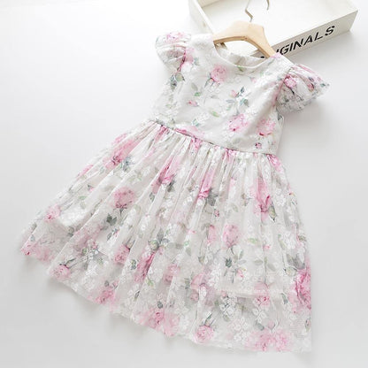 Summer Brand New Floral Lace Silk Dress Fashion Girls Round Neck Flying Sleeve Dress The Clothing Company Sydney